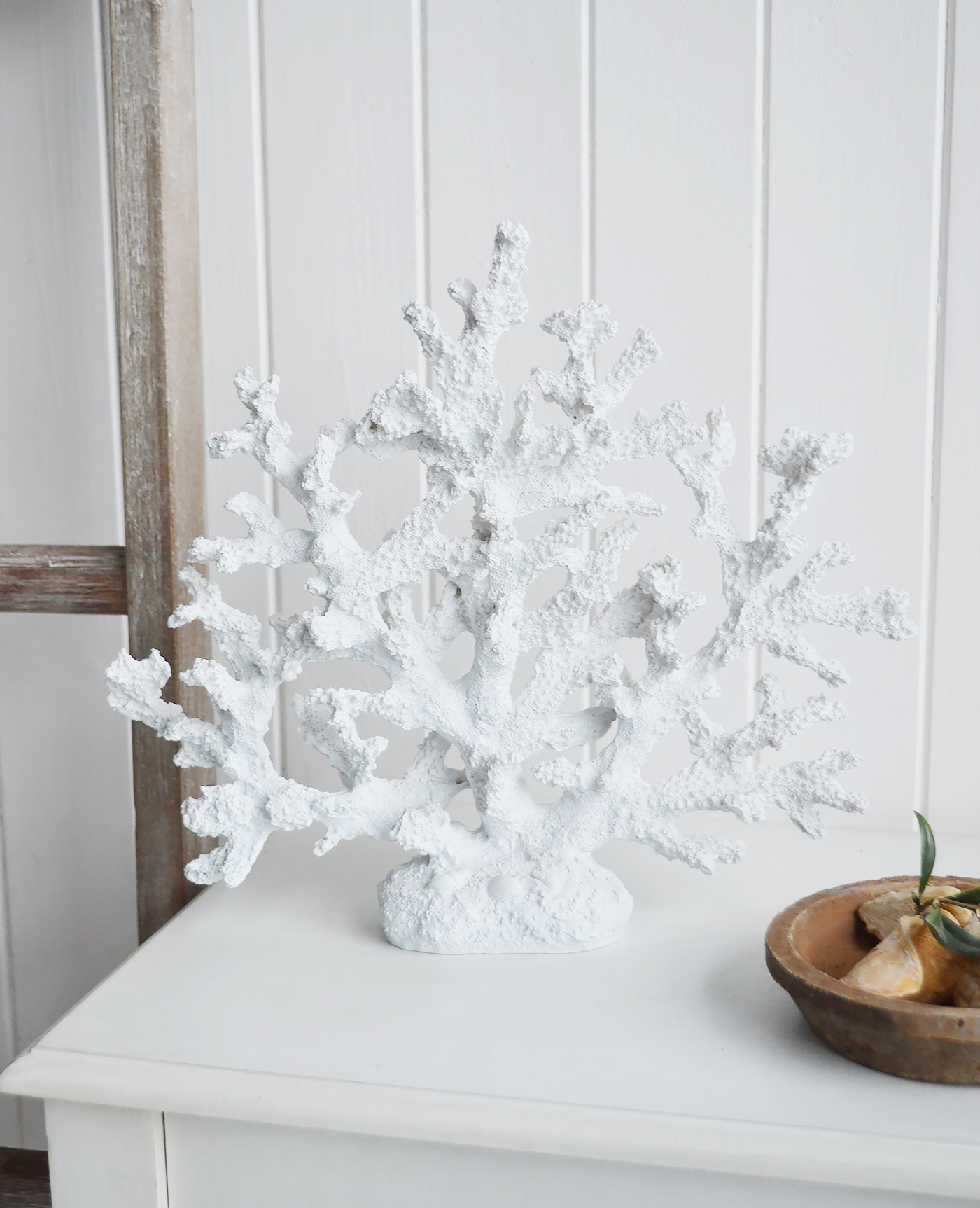 Decorative Artificial White Coral - Coffee Table Decor Elegant Coastal New England from The White Lighthouse Home. White Furniture and home decor accessories for the home interiors. New england interiors for luxury coastal home interiors