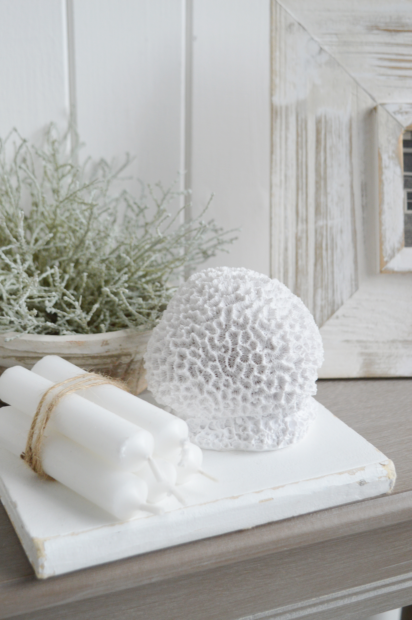 Faux white coral for styling beach house and Hamptons coastal interiors