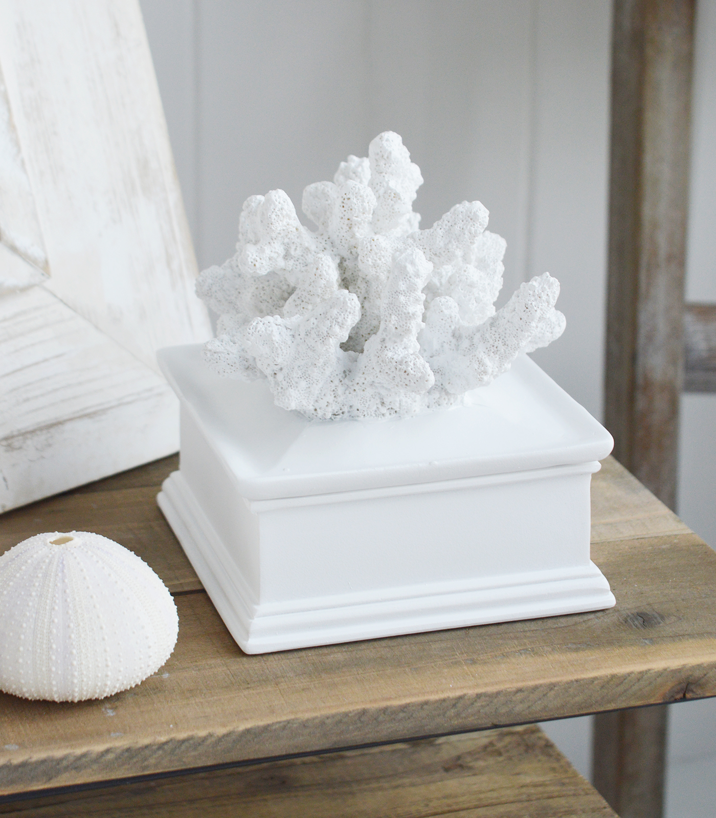 Decorative Faux White Coral Trinket Box - Coffee Table Decor Coastal Hamptons New England Interiors