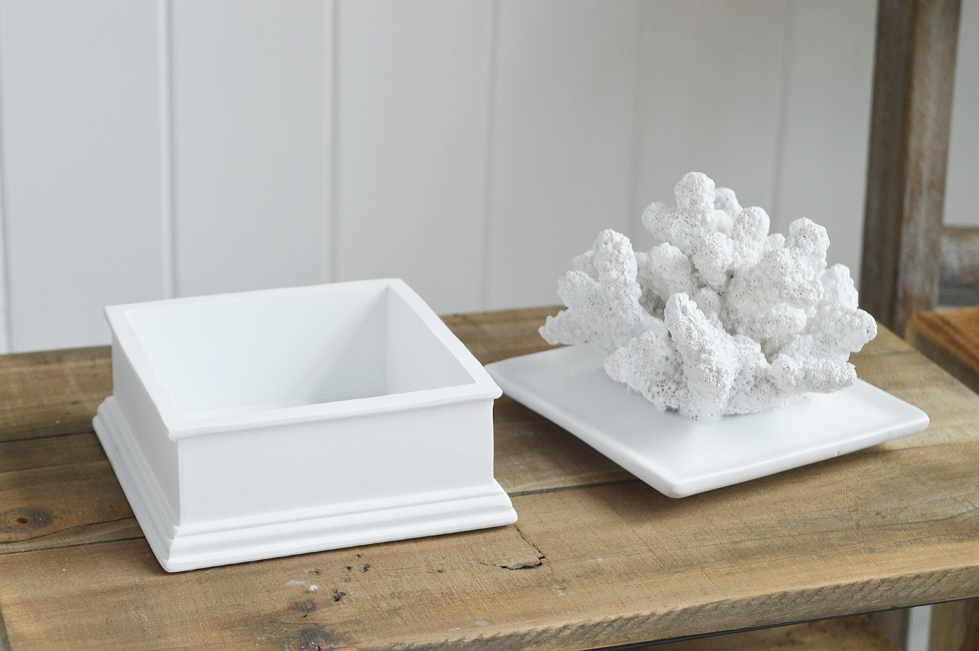 Decorative Faux White Coral Trinket Box - Coffee Table Decor Coastal Hamptons New England Interiors