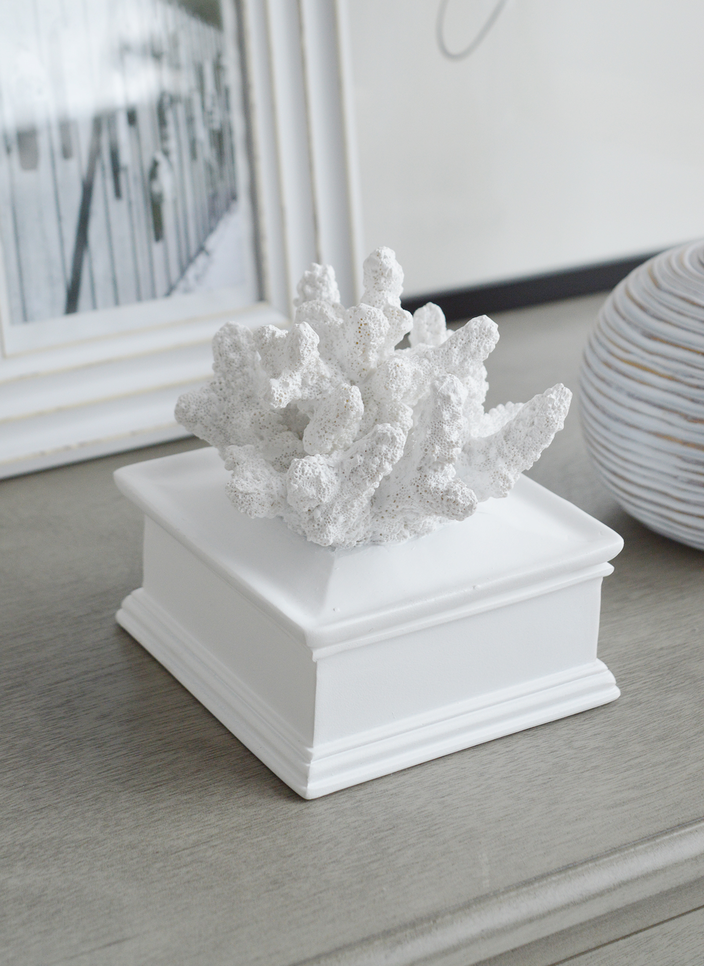 Decorative Faux White Coral Trinket Box - Coffee Table Decor Coastal Hamptons New England Interiors