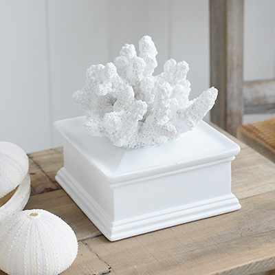 Decorative Faux White Coral Trinket Box - Coffee Table Decor Coastal Hamptons New England Interiors