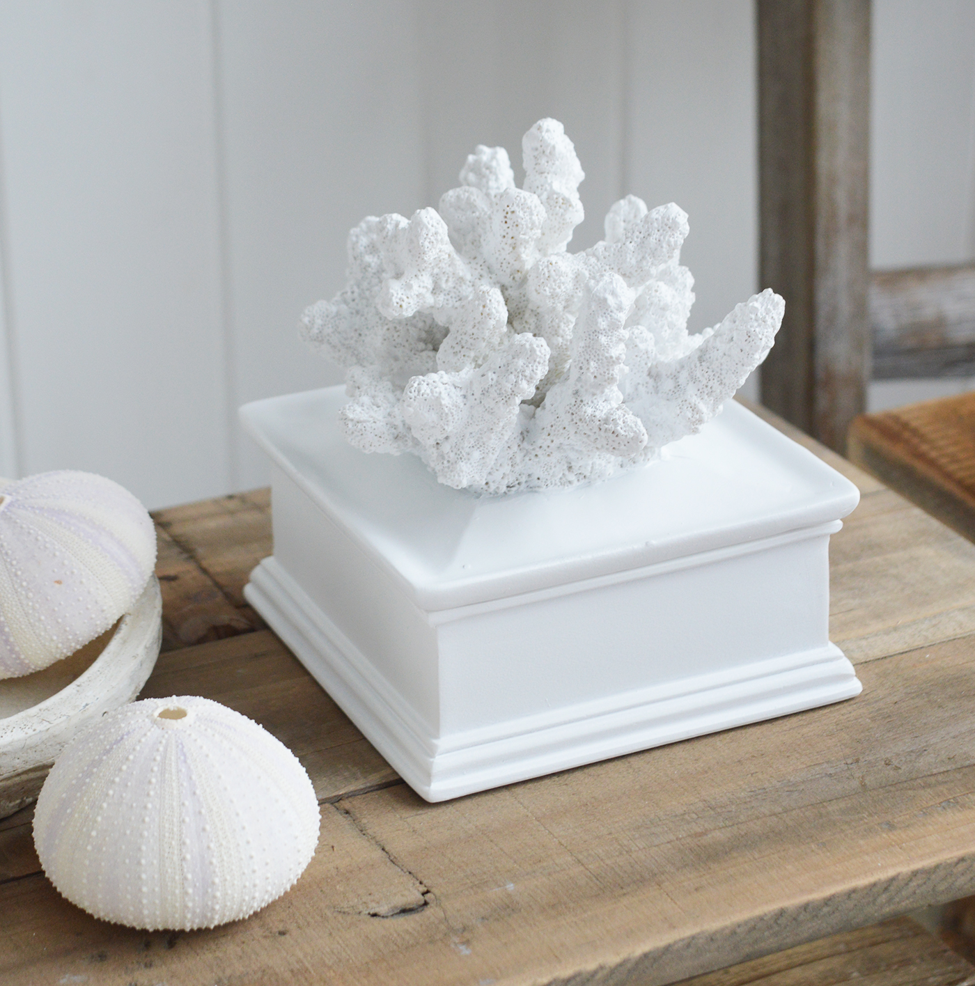 Decorative Faux White Coral Trinket Box - Coffee Table Decor Coastal Hamptons New England Interiors