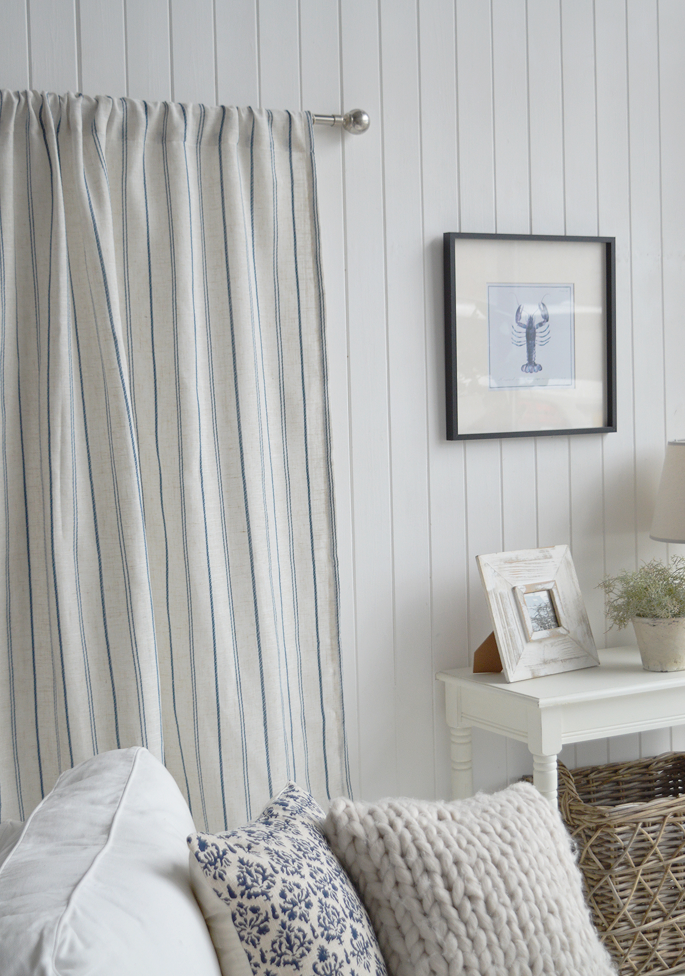 Designed for modern coastal homes, the Bluehaven Stripe Curtain brings gentle pattern and effortless charm, echoing the clean lines and calm palette found in New England beach houses.
