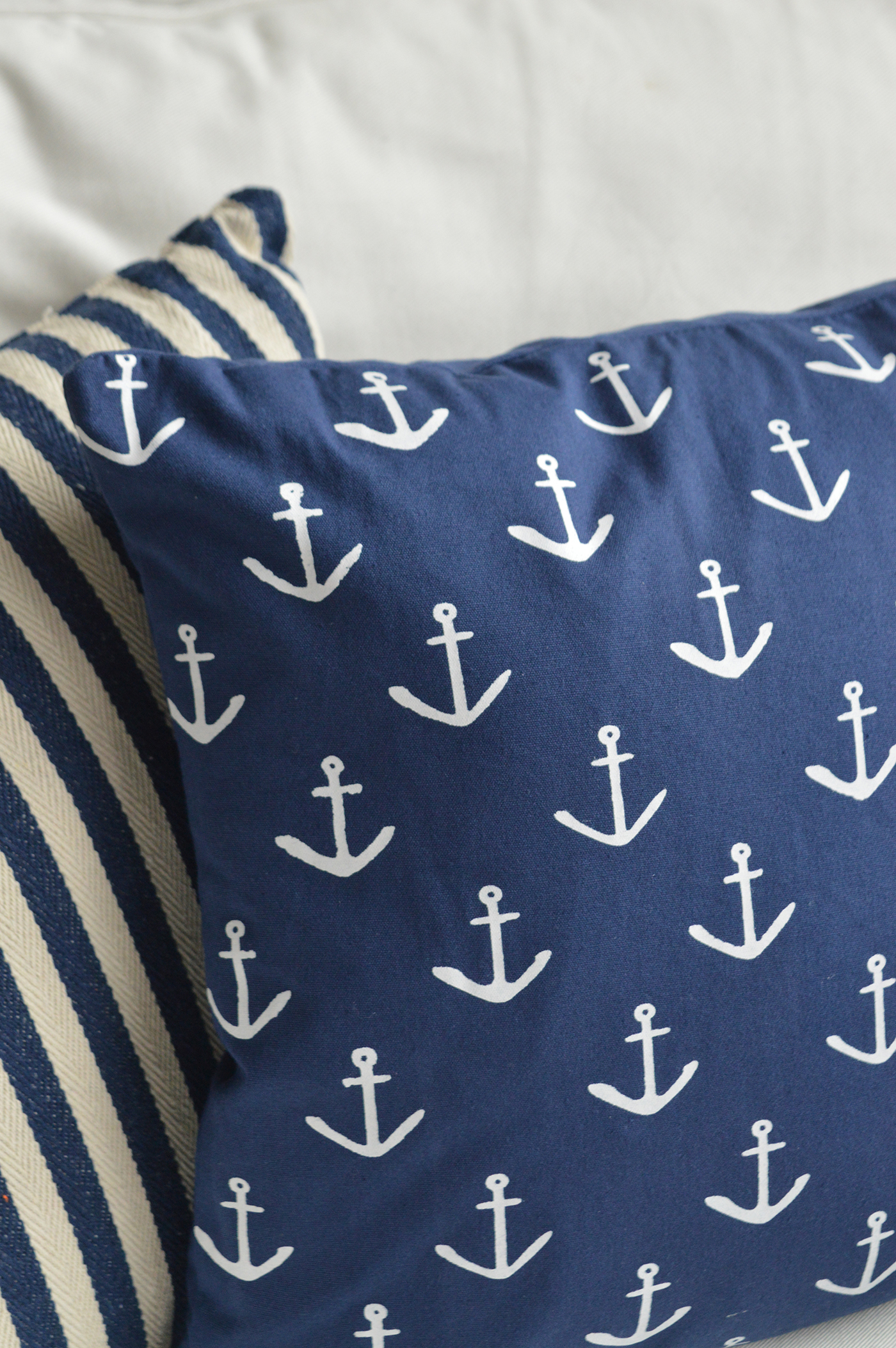 New England Style Country, Coastal and White Furniture and accessories for the home. New England cushions and soft furnishing - Coastal cushions -  white and navy anchor cushion