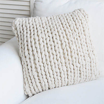 New England Style Country, Coastal and White Furniture and accessories for the home. Chunky knitted cushion cover in ivory
