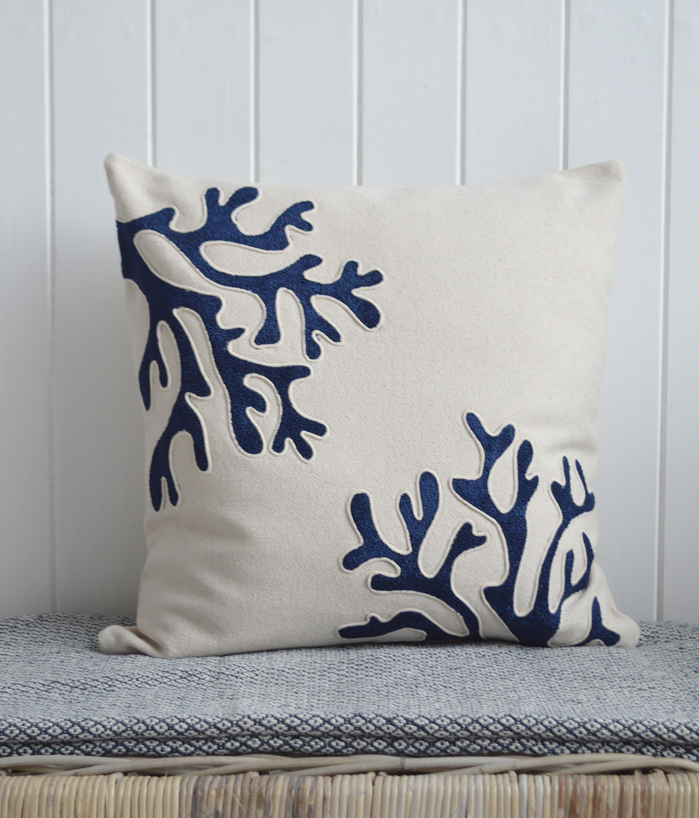 Nantucket coral coastal cushion cover for New England  Hamptons and coastal furniture and interiors