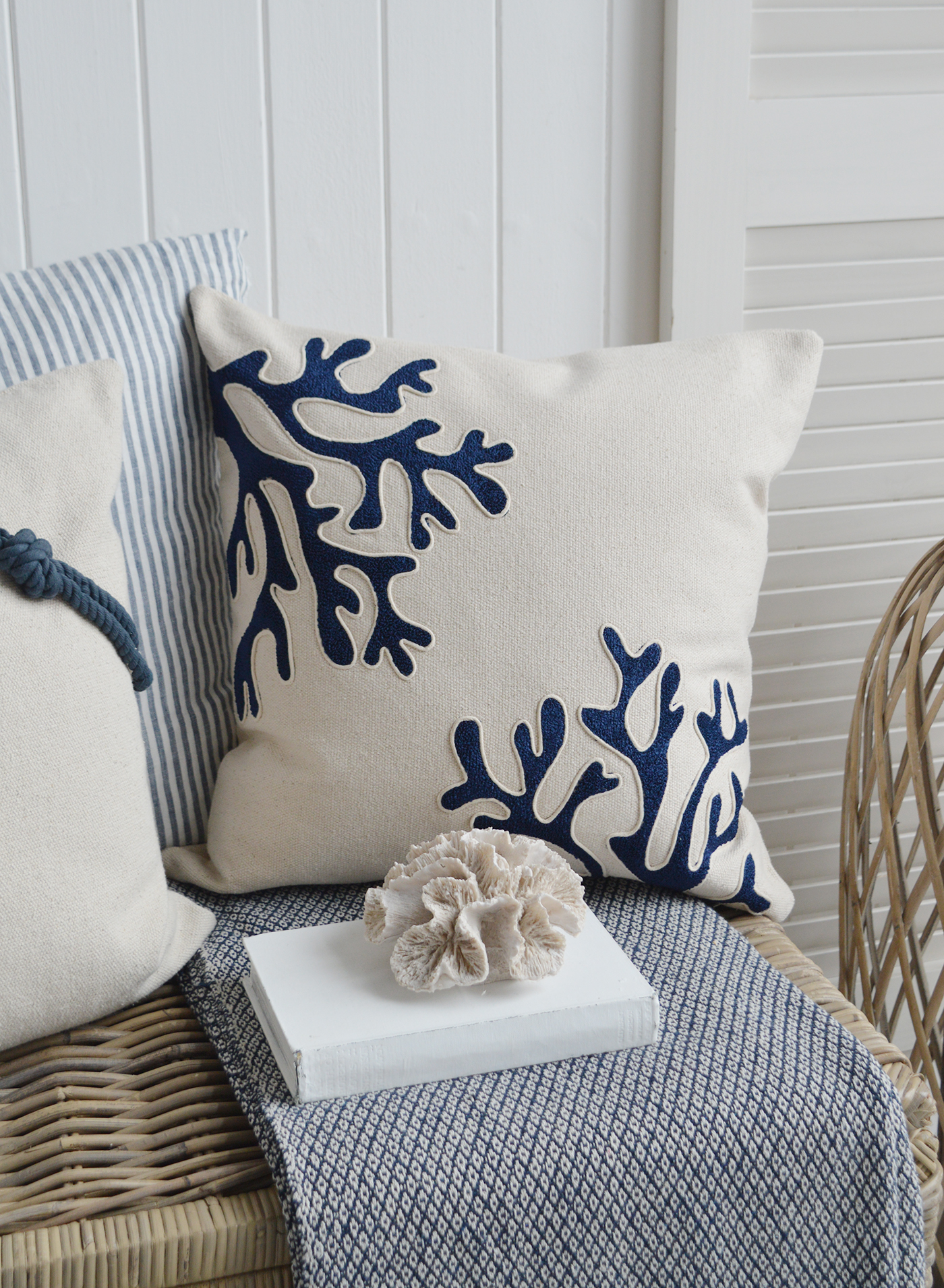 Nantucket coral coastal cushion cover for New England  Hamptons and coastal furniture and interiors