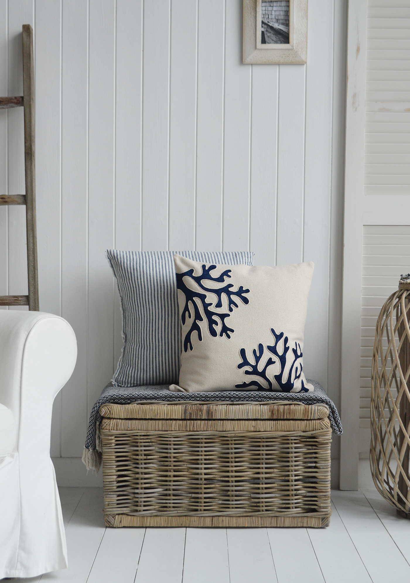 Nantucket coral coastal cushion cover for New England  Hamptons and coastal furniture and interiors