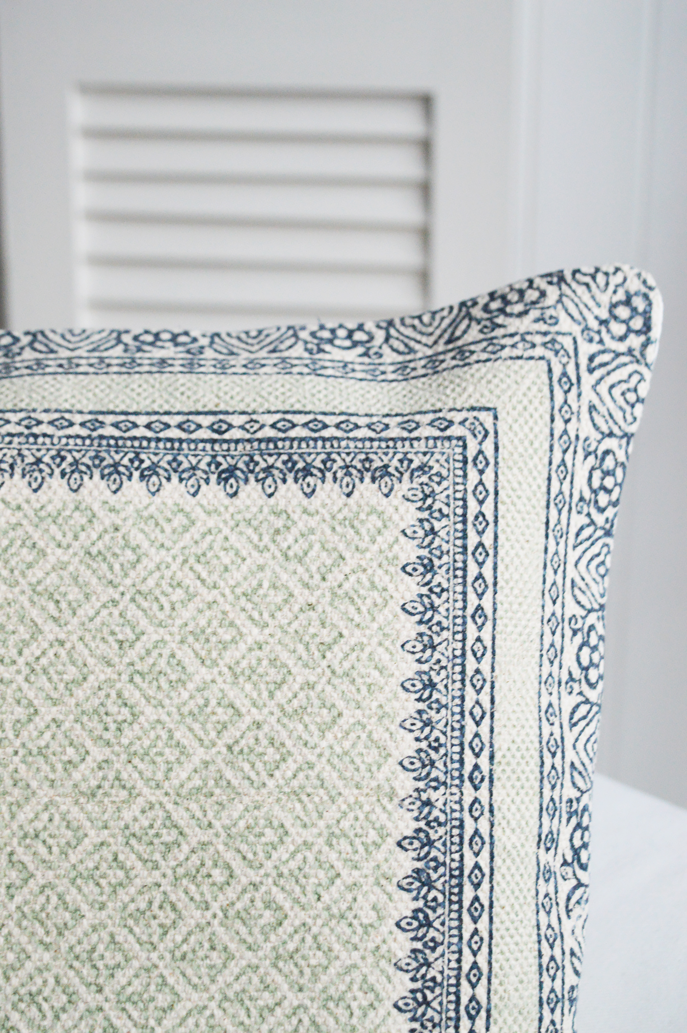 Quincy cushion cover in french grey and navy for New England interiors and furniture in coastal and country homes
