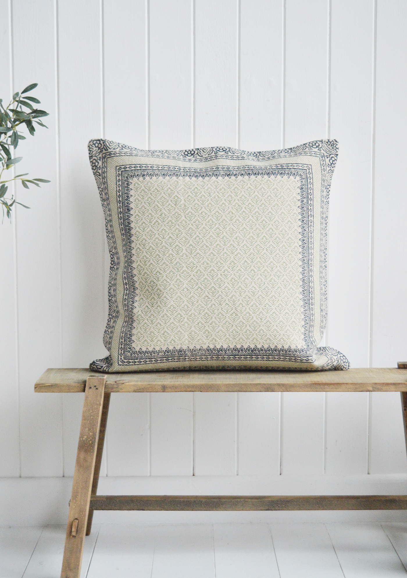 Quincy cushion cover in french grey and navy for New England interiors