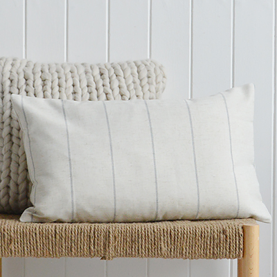 Rhode Island Striped Cushion Covers Linen Blends - New England, Hamptons, Modern Farmhouse and coastal cushions and interiors - linen grey pinstripe 