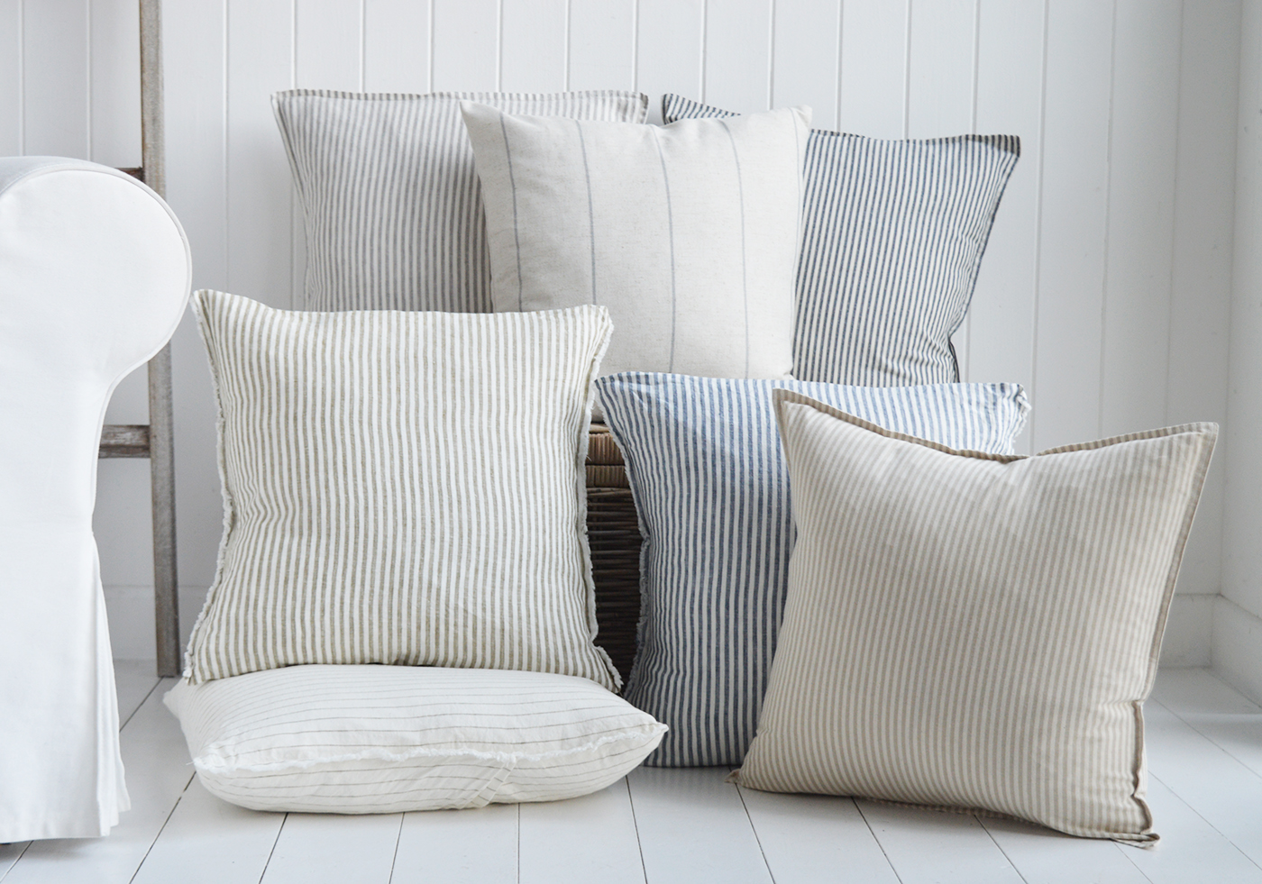 Rhode Island Striped Cushion Covers Linen Blends - New England, Hamptons and coastal cushions and interiors
