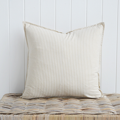 Rhode Island Striped Cushion Covers Linen Blends - New England, Hamptons, Modern Farmhouse and coastal cushions and interiors - beige stripe 