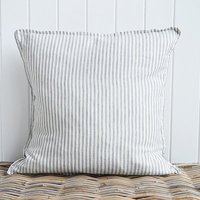 Rhode Island Striped Cushion Covers Linen Blends - New England, Hamptons, Modern Farmhouse and coastal cushions and interiors - grey stripe 