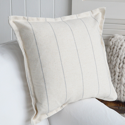 Rhode Island Striped Cushion Covers Linen Blends - New England, Hamptons, Modern Farmhouse and coastal cushions and interiors - linen grey pinstripe 