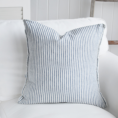 Rhode Island Striped Cushion Covers Linen Blends - New England, Hamptons, Modern Farmhouse and coastal cushions and interiors - navy stripe 