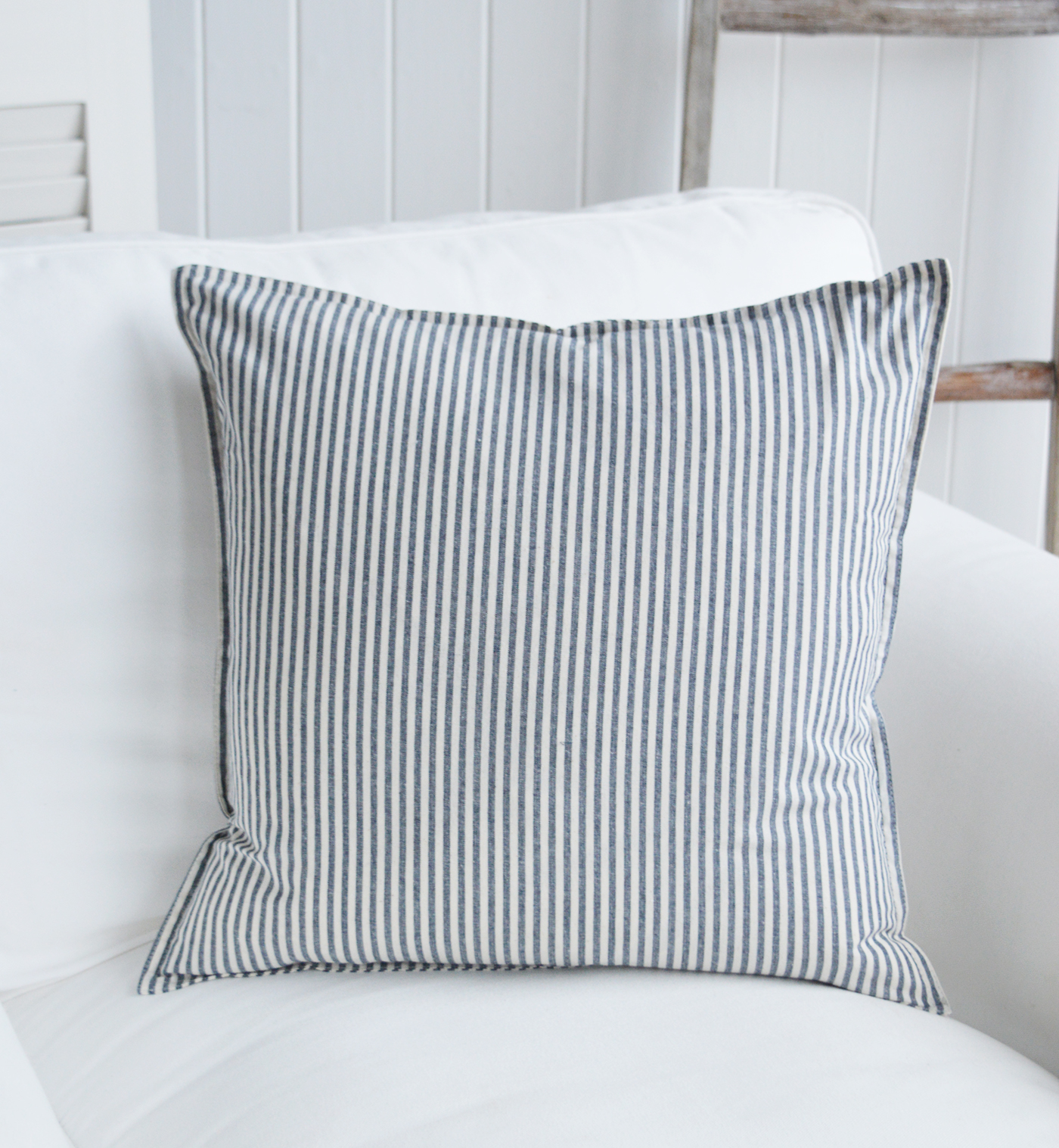 Rhode Island Navy Striped Cushion Covers Linen Blends New England Hamptons Modern Farmhouse and coastal cushions and interiors