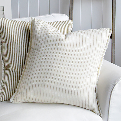 Rhode Island Striped Cushion Covers Linen Blends - New England, Hamptons, Modern Farmhouse and coastal cushions and interiors  - Olive Pinstripe