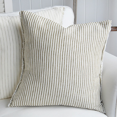Rhode Island Striped Cushion Covers Linen Blends - New England, Hamptons, Modern Farmhouse and coastal cushions and interiors - olive stripe
