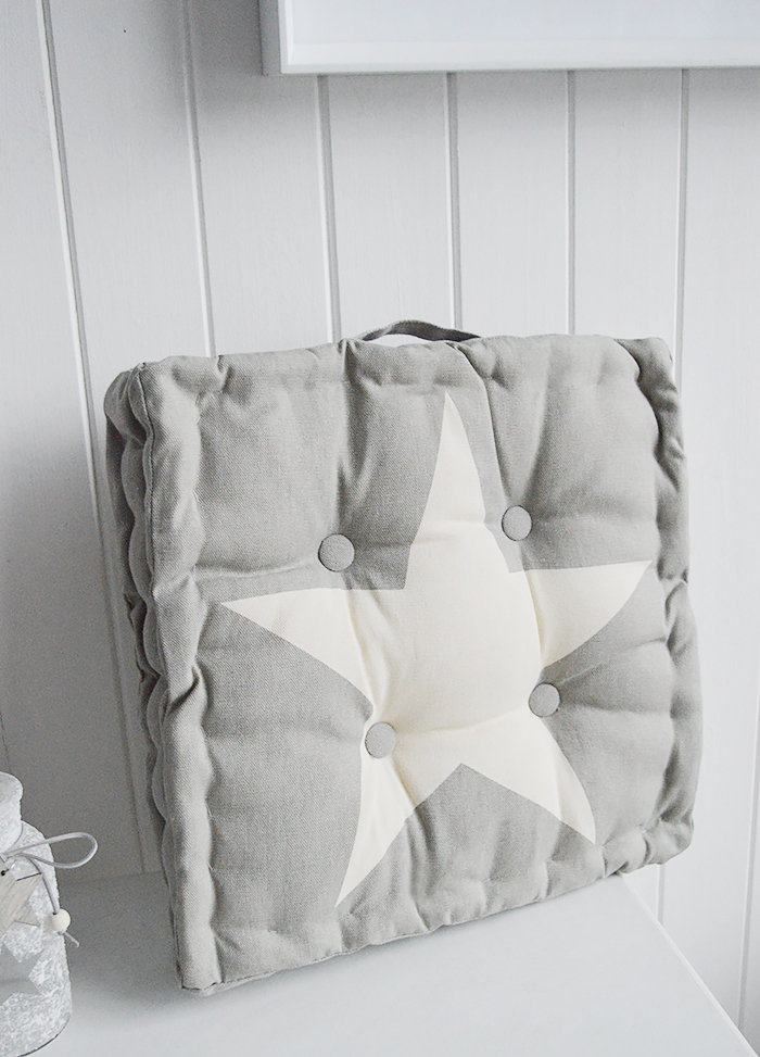 Grey Star Box Cushion for bench The White Lighthouse New England