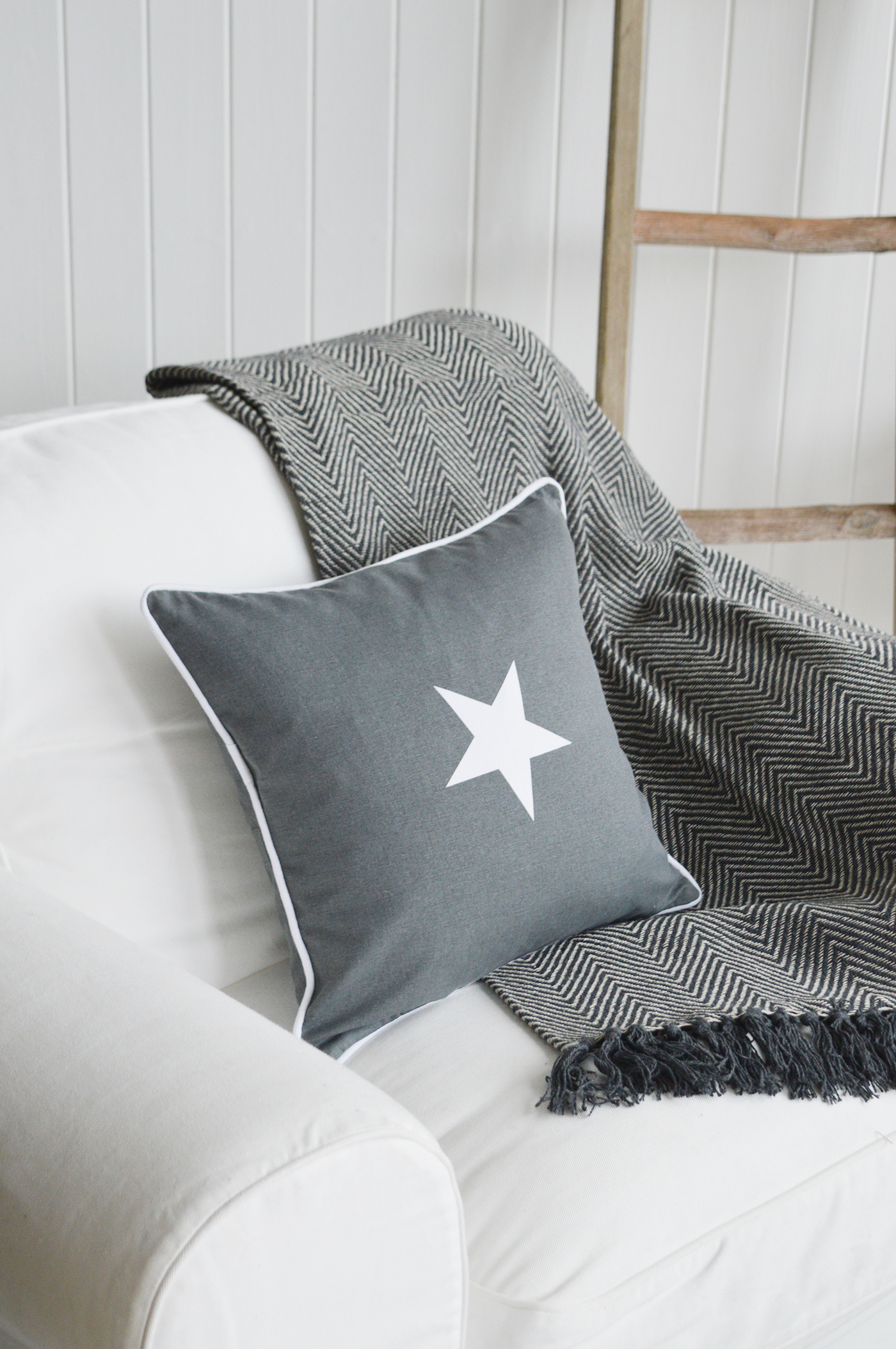 New England style cushions for home interiors - Grey Star Cushion