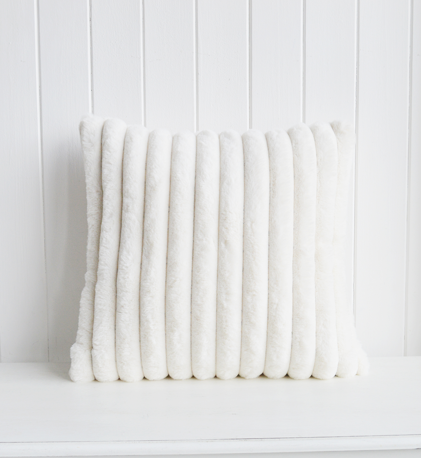 Jackson ivory white faux fur cushion cover - The White Lighthouse Hamptons and New England Interiors. Coastal, country and modern farmhouse