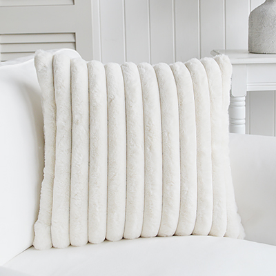 Jackson ivory white faux fur cushion cover - The White Lighthouse Hamptons and New England Interiors. Coastal, country and modern farmhouse