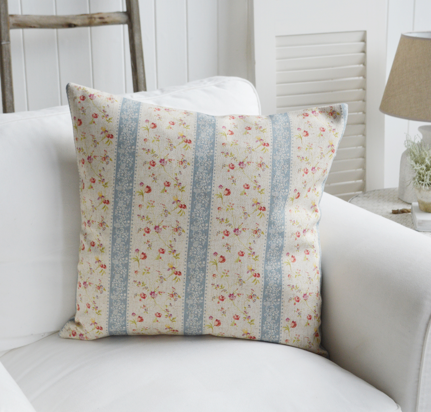 Vintage style New England cushion for coastal, modernfarmhouse and country homes and interiors