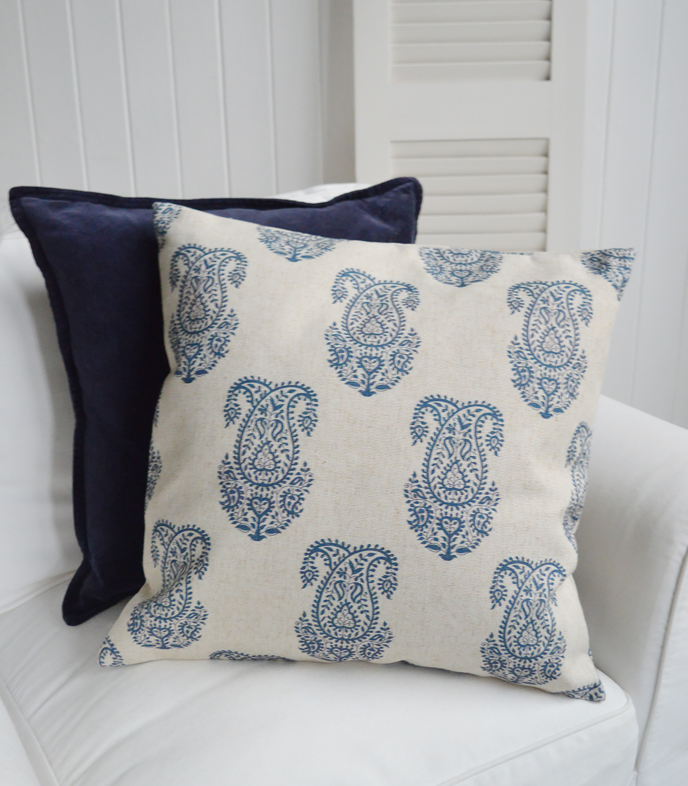 Colton Navy Blue Paisley cushion Luxury New England style cushions