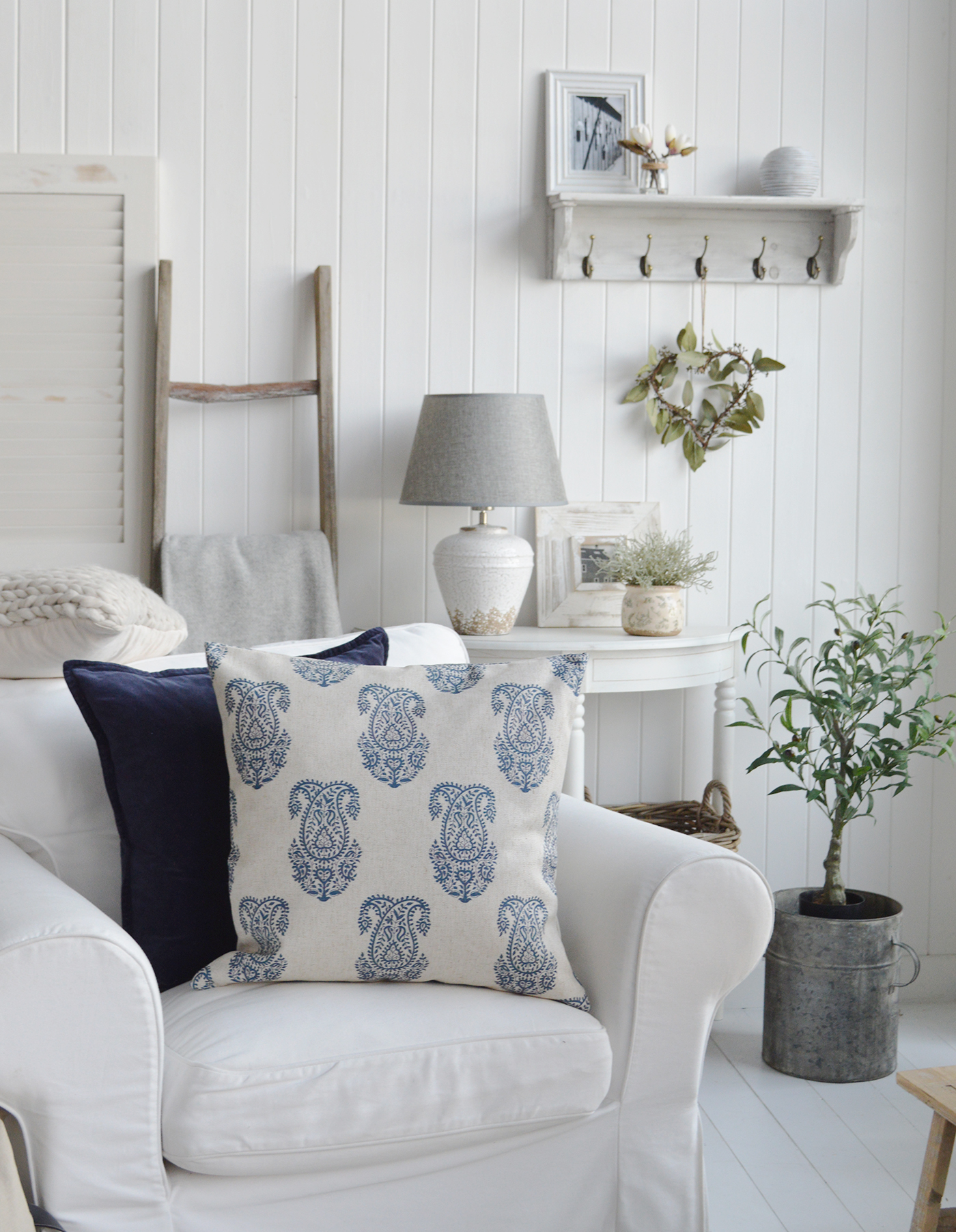 Colton Navy Blue Paisley cushion Luxury New England style cushions