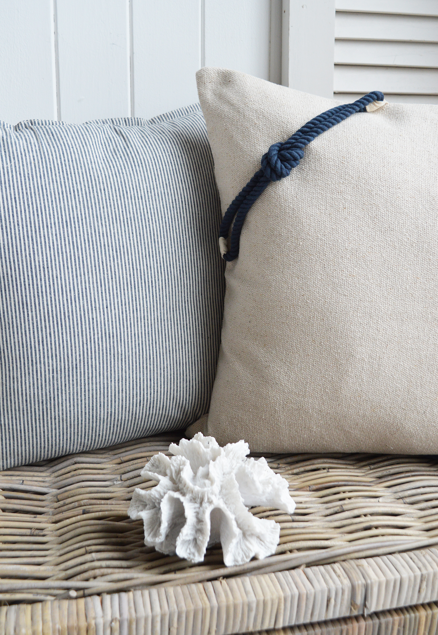 Navy rope blue cushion cover for chic Hamptons coastal interiors