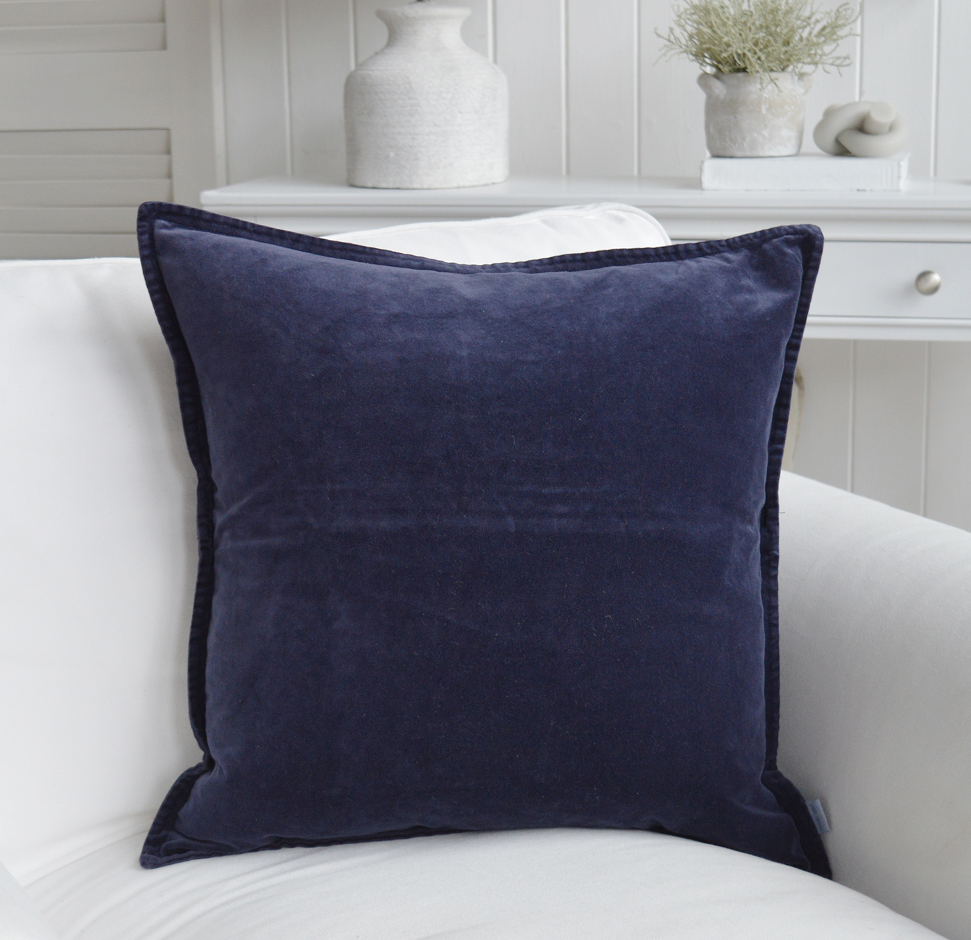 Marlow Deep Navy Velvet Cushion - New England modern country, farmhouse and coastal cushions and interiors