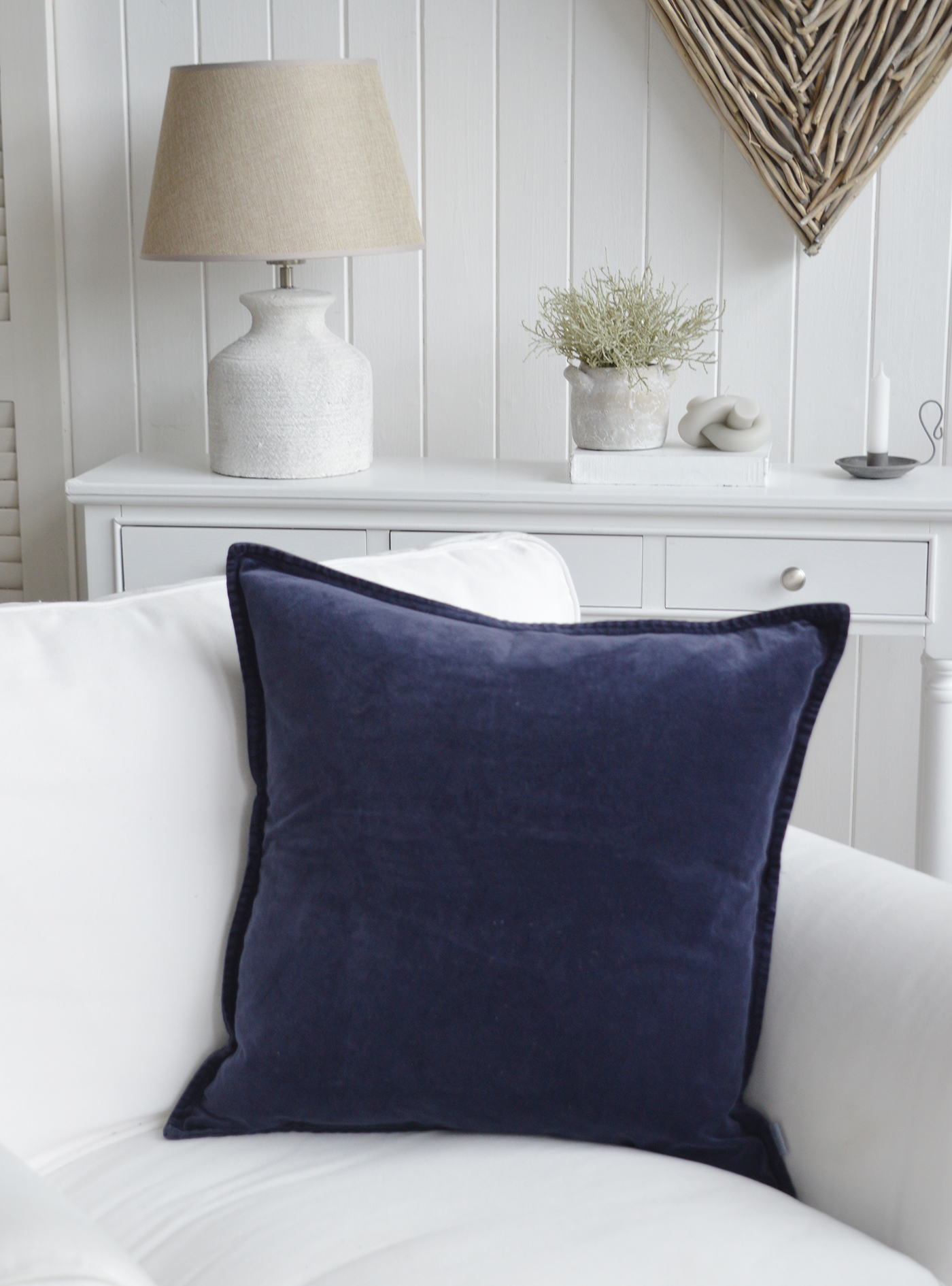 Marlow Deep Navy Velvet Cushion - New England modern country, farmhouse and coastal cushions and interiors