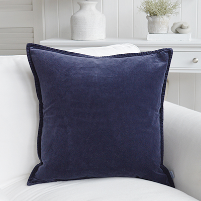 Marlow Deep Navy Velvet Cushion - New England modern country, farmhouse and coastal cushions and interior