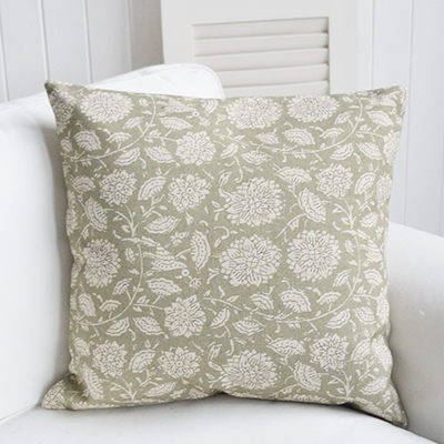 New England Style Country, Coastal and White Furniture and accessories for the home. New England cushions and soft furnishing - Lexington Olive Green Luxurious Cushions