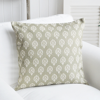 New England Style Country, Coastal and White Furniture and accessories for the home. New England cushions and soft furnishing - Lexington Olive Green Luxurious Cushions