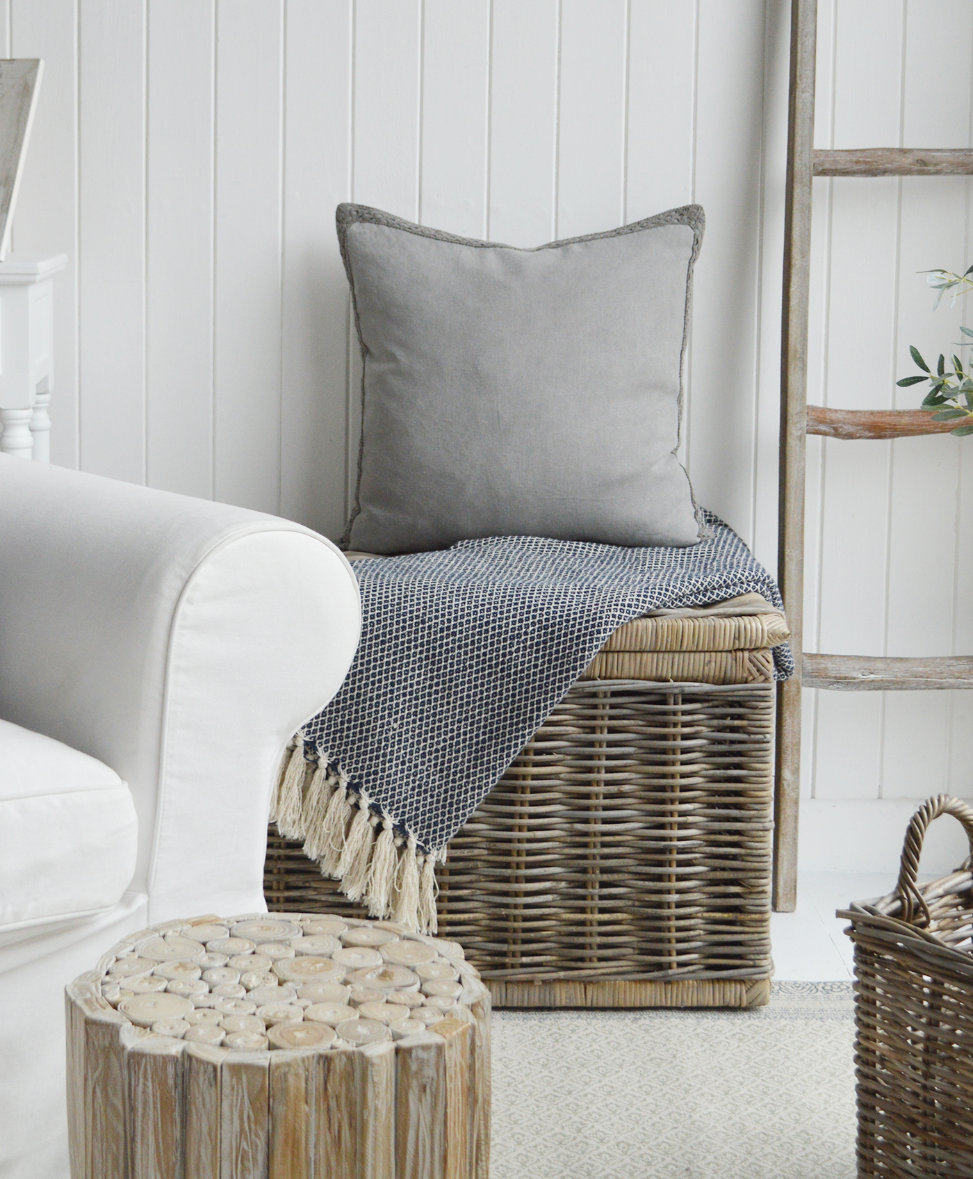 New England Style Country, Coastal and White Furniture and accessories for the home. Richmond grey 100% stonewashed Linen Feather Filled Cushion