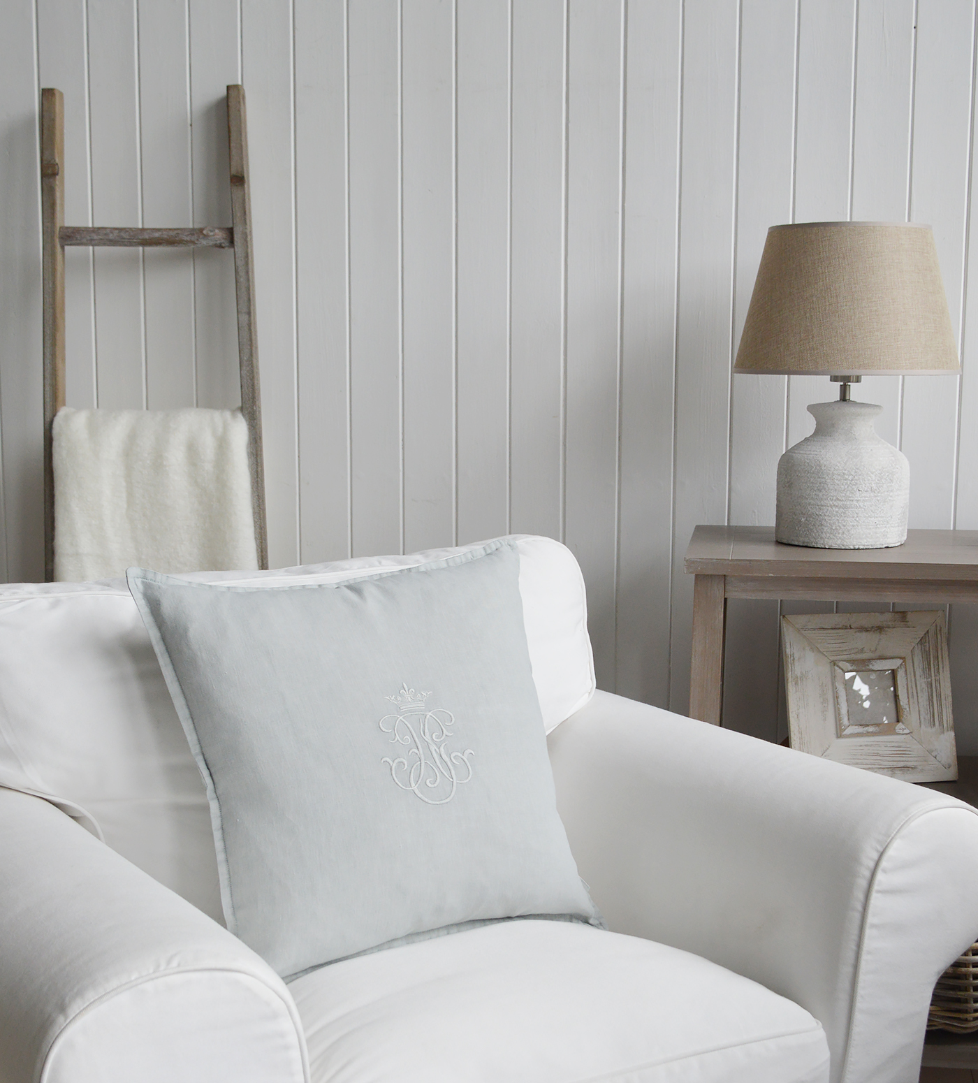 Richmond Linen Filled Cushion in Pale Duck Egg - New England style Cushions