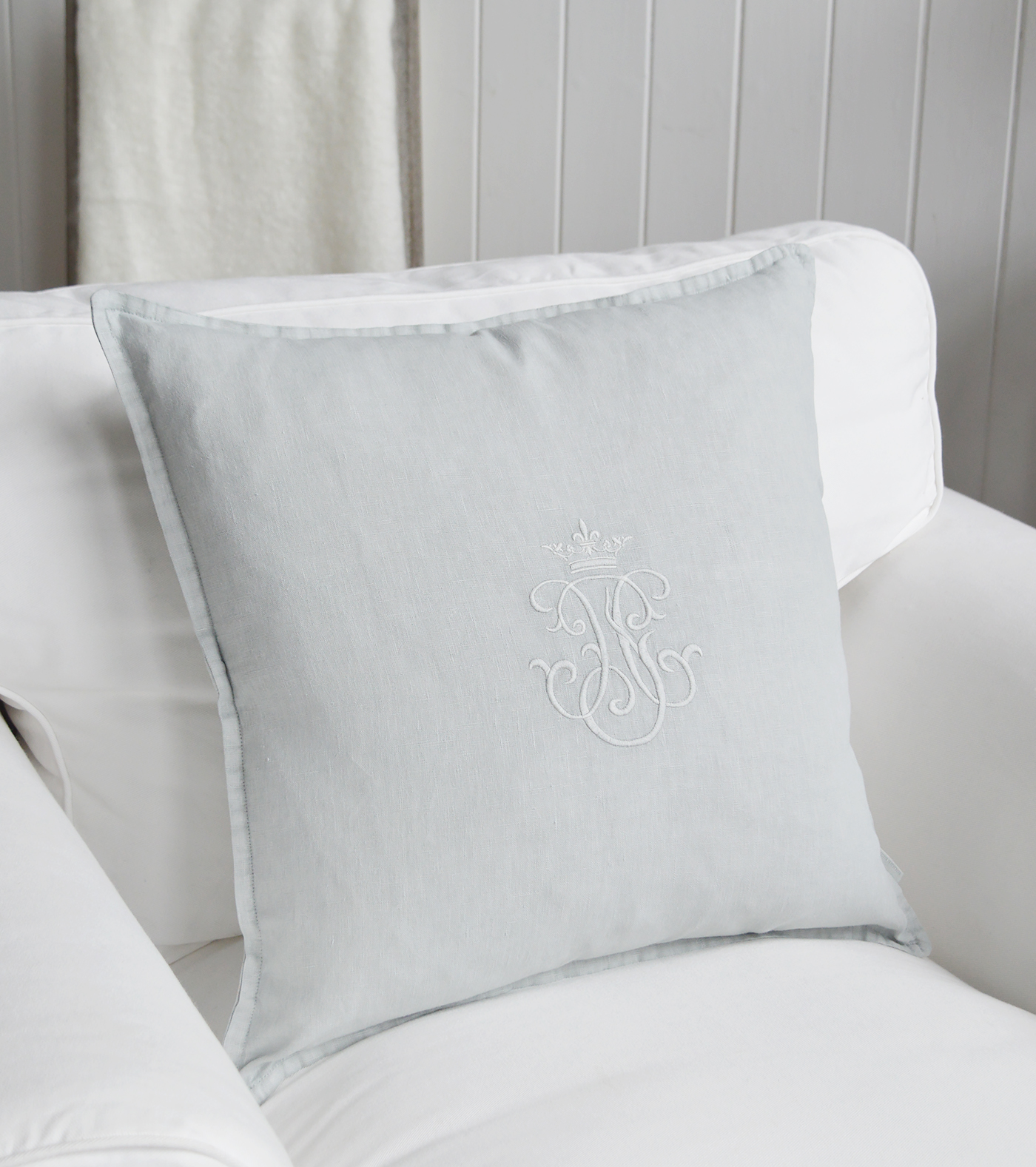 Richmond Linen Filled Cushion in Pale Duck Egg - New England style Cushions