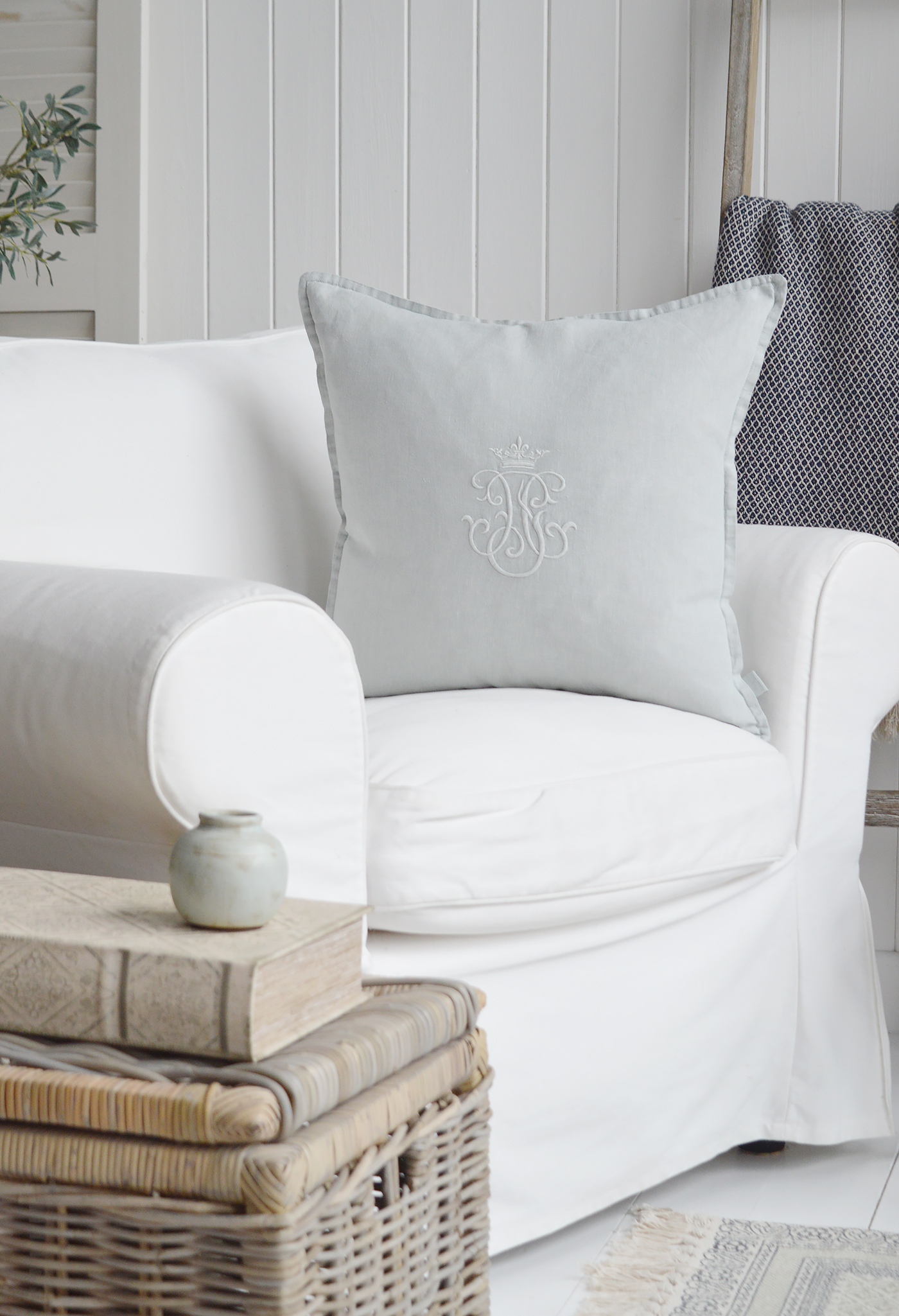 Richmond pale duck egg linen cushion - luxuriouse coastal and new england style cushions