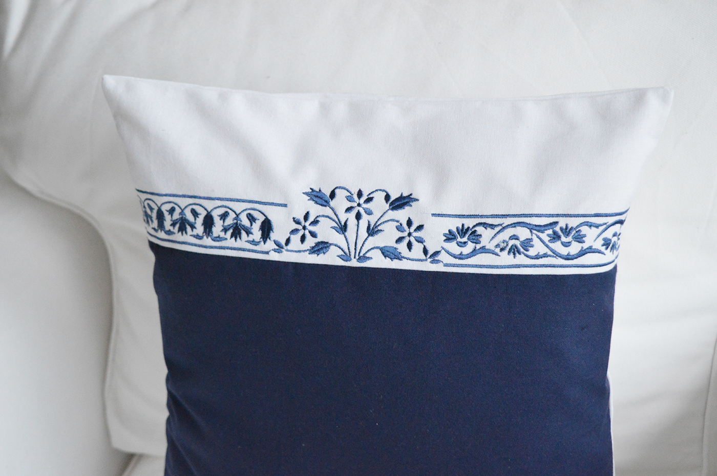 Roxbury Navy and White Cushion Covers. Cushions for New England homes and interiors from The White Lighthouse Furniture