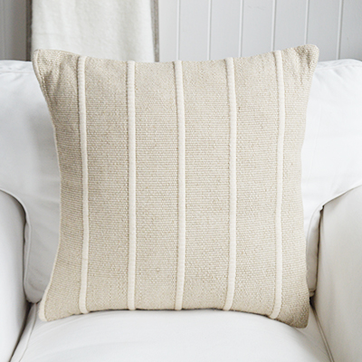 The White Lighthouse. Natural stripe with texture for New England country and coastal furniture and interiors