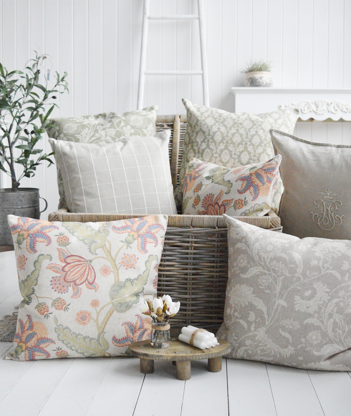 Luxury New England cushions for modern farmhouse, country and coastal decor and interiors.