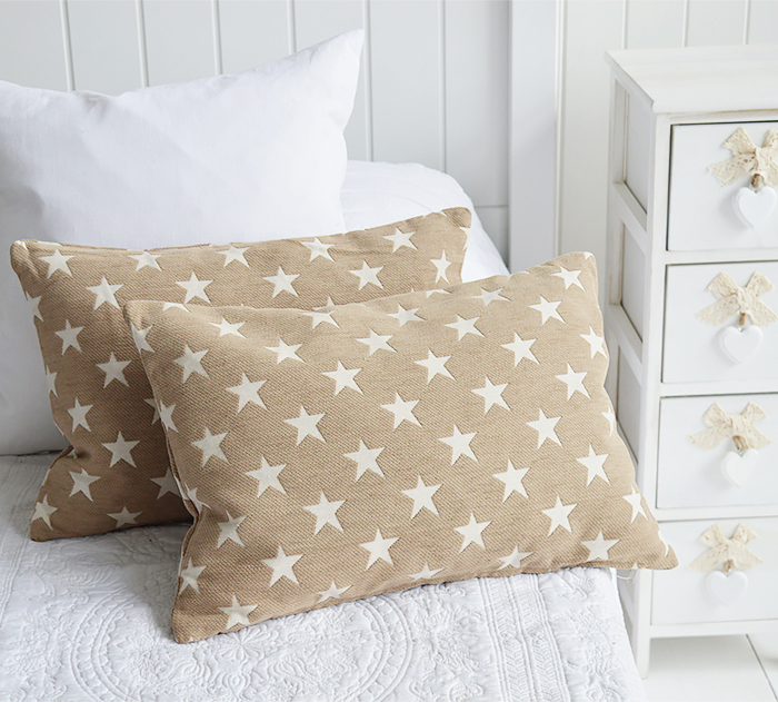 Coastal style cushions. Beige with stars