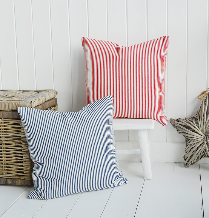 Navy Blue Grey Stripes Monogram Lumbar Pillow