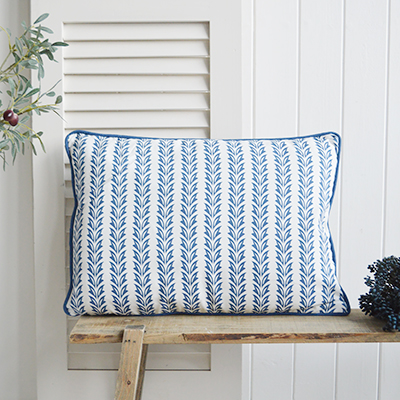 The Meredith rectangle blue and white cushion. New England neutral coastal cushions