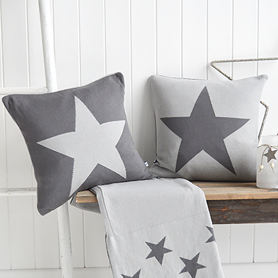 Grey Star Cushion Covers. Cushions for New England homes and interiors from The White Lighthouse Furniture