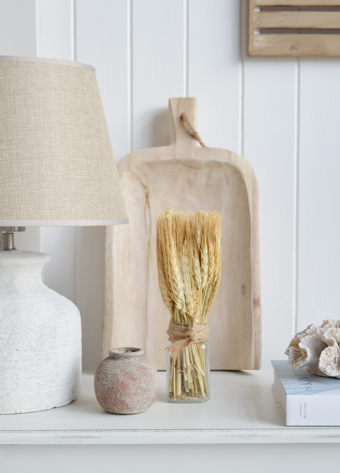 Dried Grass Bouquets in Terracotta Pot for New England style homes and interiors in the city, country and by the coast 