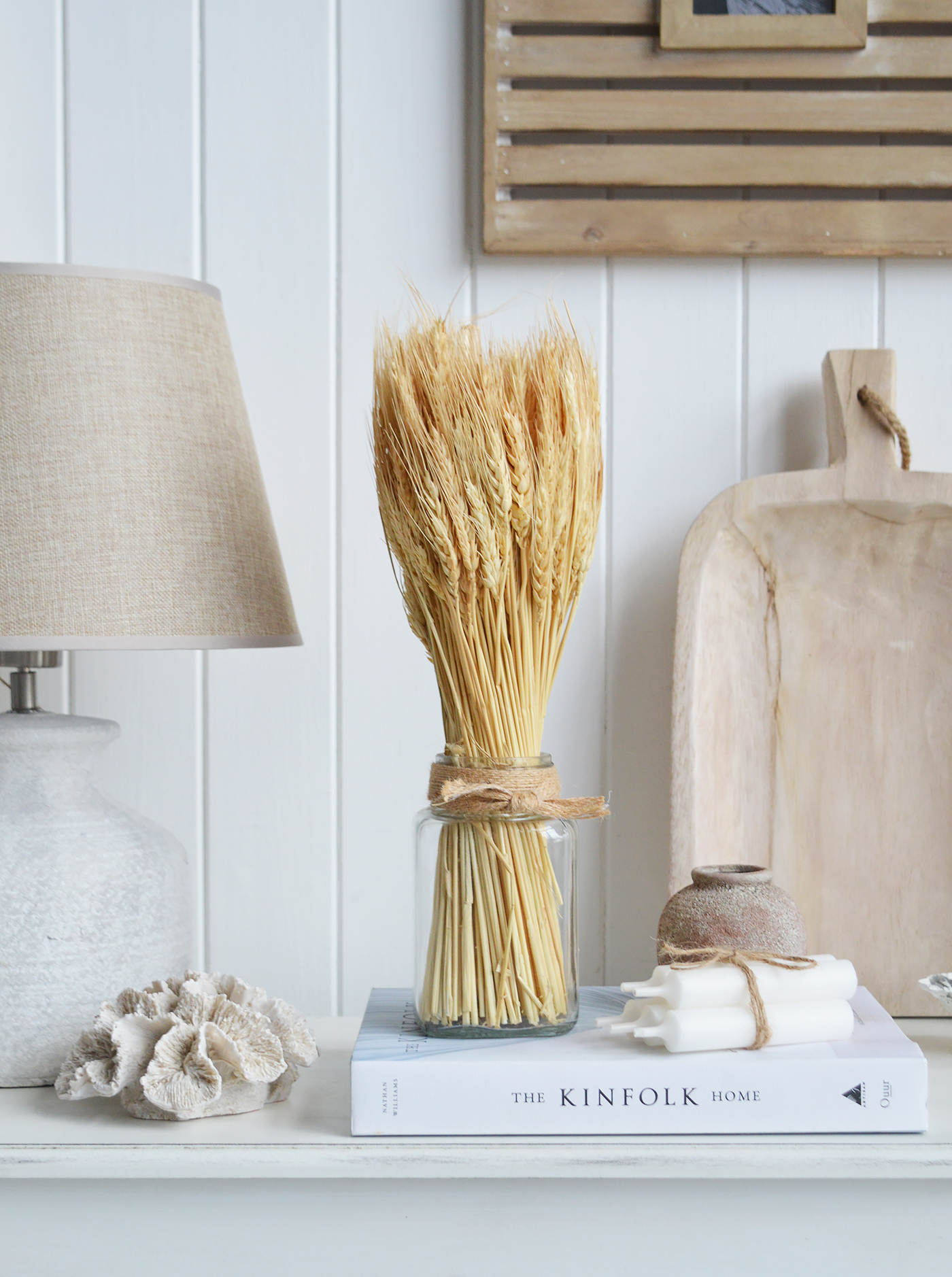 Dried Grass Bouquets in Terracotta Pot for New England style homes and interiors in the city, country and by the coast 